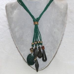 Vintage Multi Pattern Green Stone Necklace